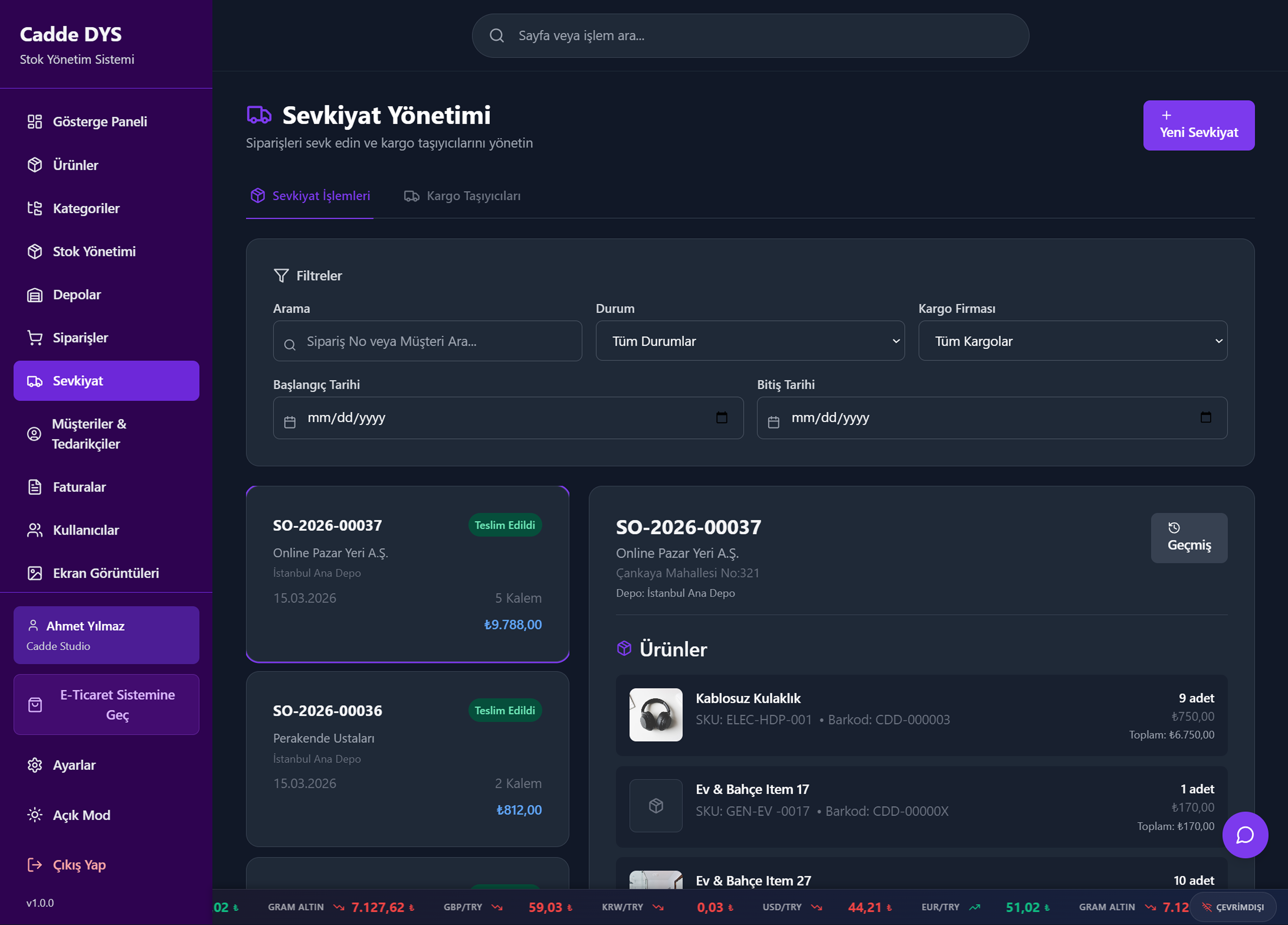 Sevkiyat ve kargo entegrasyonu